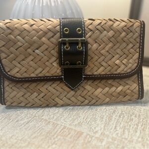 Woven Tan Clutch with Black Accents
